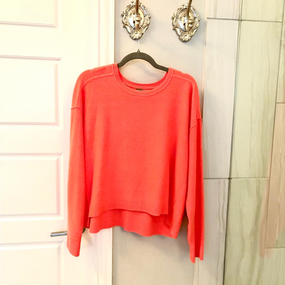 Free People Bright Coral Crew Neck Sweater XS